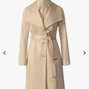 Tan Trench Coat with Shawl Collar and Belt